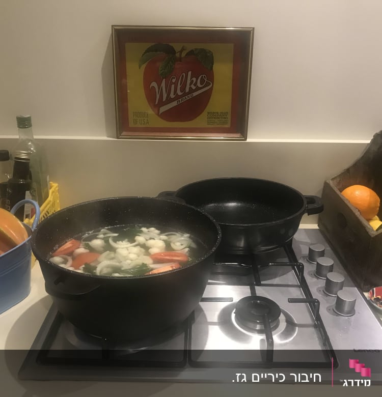 סיר על כיריים גז עם ירקות במים